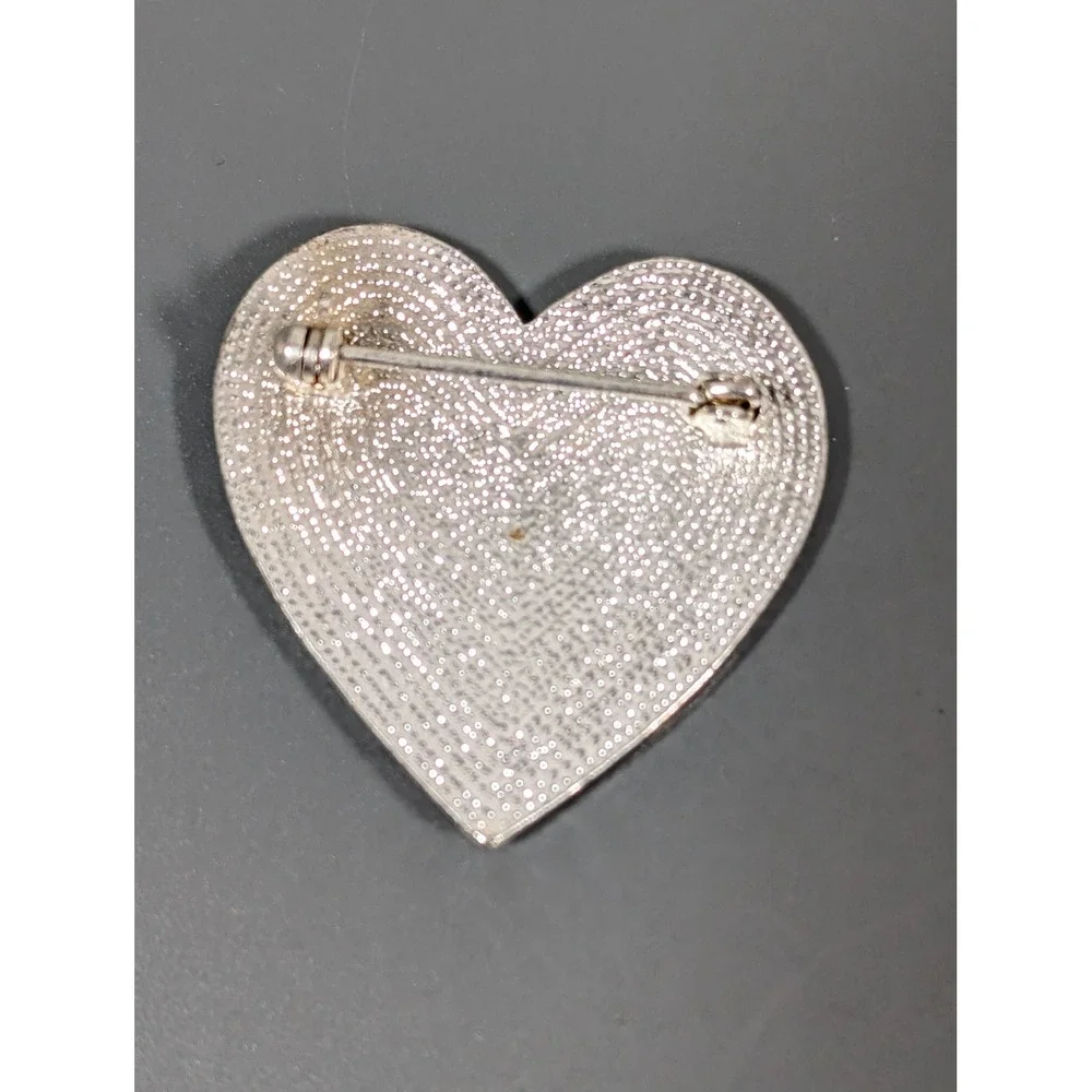Retro Red‎ Enamel Happy Valentines Day Heart Pin Silver Tone Love